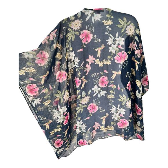 Fotia Sheer Kimono Cardigan Womens‎ L Blue Pink Floral Casual Beach Spring Layer - Picture 6 of 9